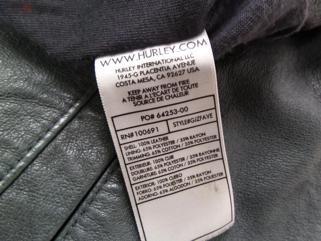 Hurley Rozmiar M Kolor Niebieski Kurtka skórzana Rękaw 3/4
