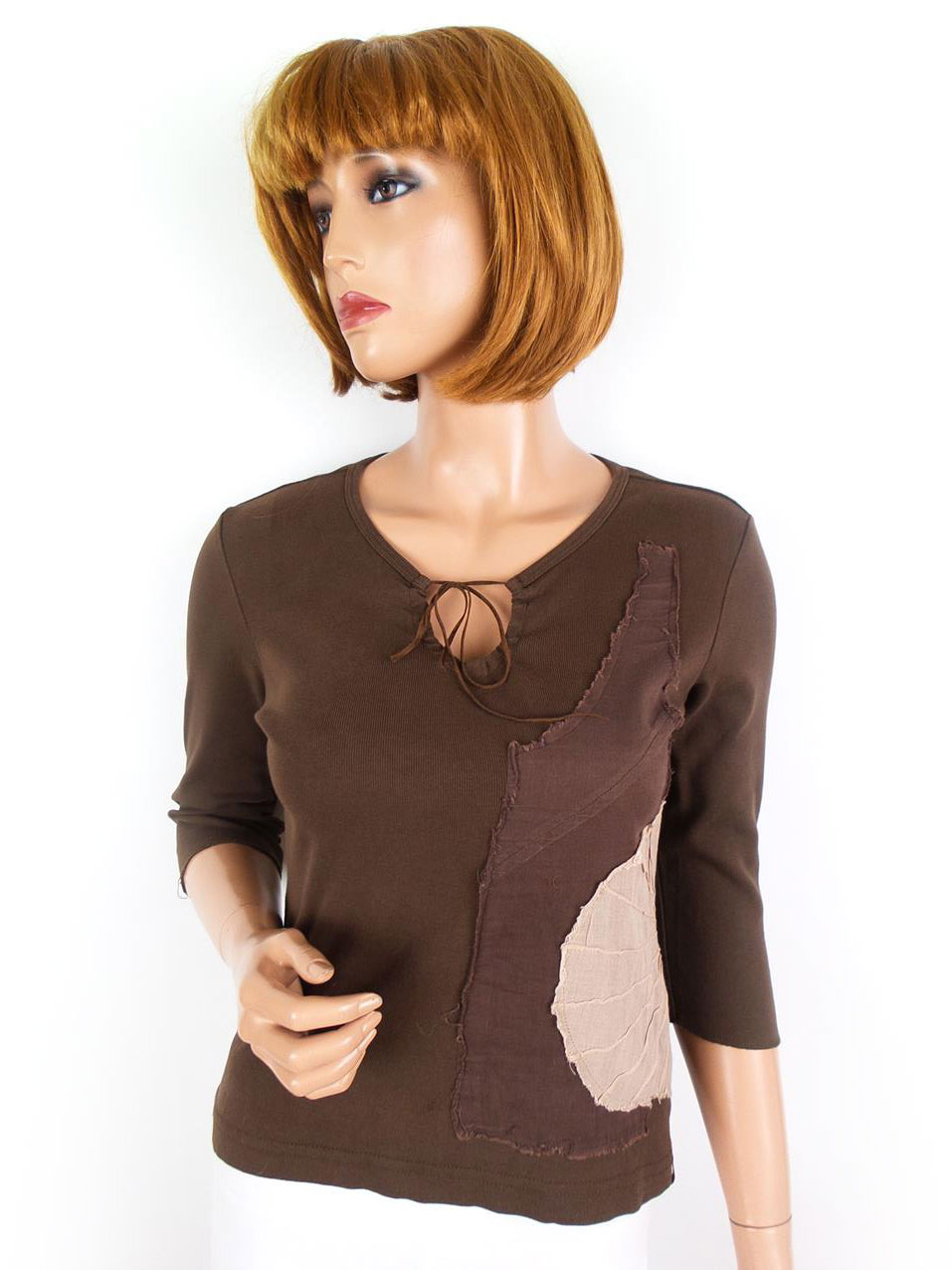 Mexx Rozmiar S Kolor Brązowy Keyhole Crew Neck Bluzka Rękaw 3/4 Materiał Bawełna
