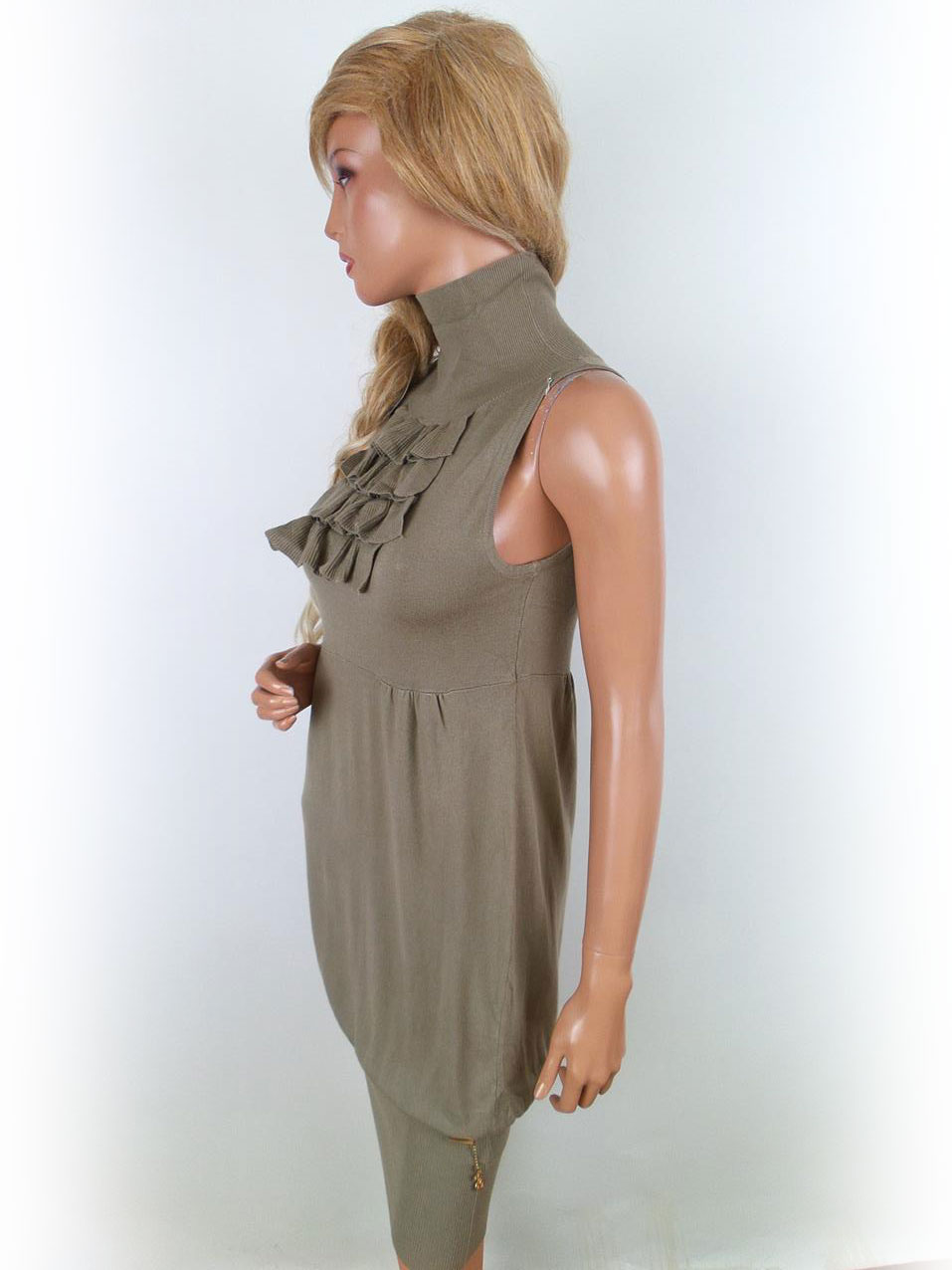 Extasy Italy Rozmiar S/M Kolor Beżowy High Neck Sukienka Sweterkowa Bezrękawnik Do Kolan Extasy Italy Rozmiar S/M Kolor Beżowy High Neck Sukienka Sweterkowa Bezrękawnik Do Kolan