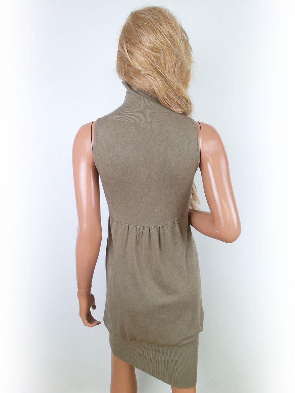 Extasy Italy Rozmiar S/M Kolor Beżowy High Neck Sukienka Sweterkowa Bezrękawnik Do Kolan Extasy Italy Rozmiar S/M Kolor Beżowy High Neck Sukienka Sweterkowa Bezrękawnik Do Kolan