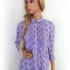 J.Jill Rozmiar XS Kolor Lawendowy Damask Paisley Kołnierz Koszula Zapinana Bluzka Rękaw 3/4 Materiał Len