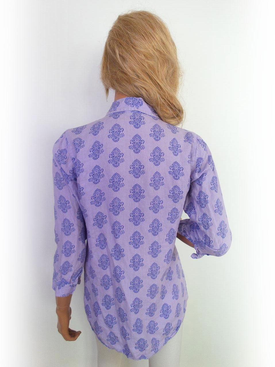 J.Jill Rozmiar XS Kolor Lawendowy Damask Paisley Kołnierz Koszula Zapinana Bluzka Rękaw 3/4 Materiał Len J.Jill Rozmiar XS Kolor Lawendowy Damask Paisley Kołnierz Koszula Zapinana Bluzka Rękaw 3/4 Materiał Len