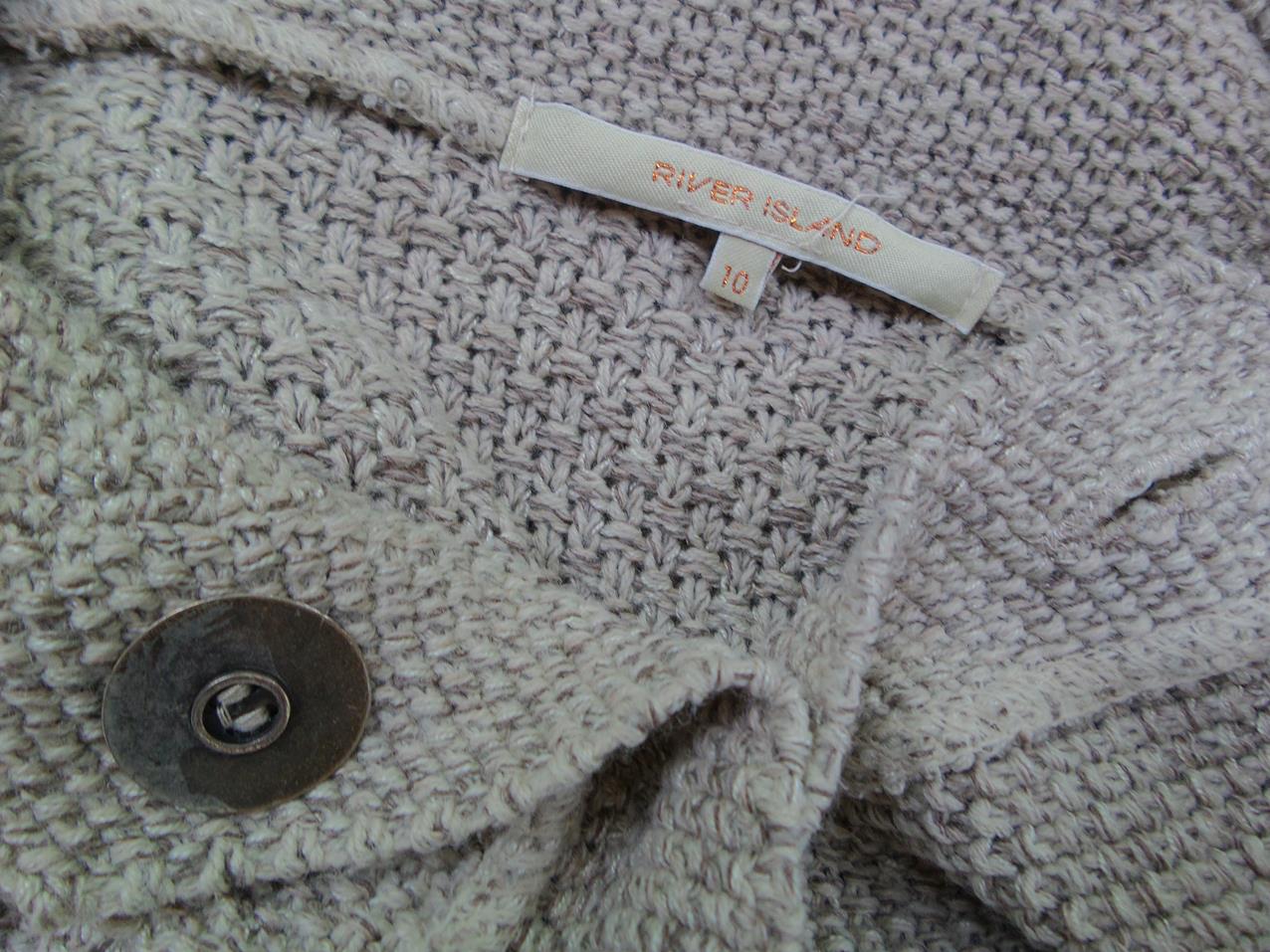River island Rozmiar 36 Kolor Beżowy Drapowany dekolt Długi Zapinany Kardigan Krótki rękaw Materiał Akryl Gruba dzianina