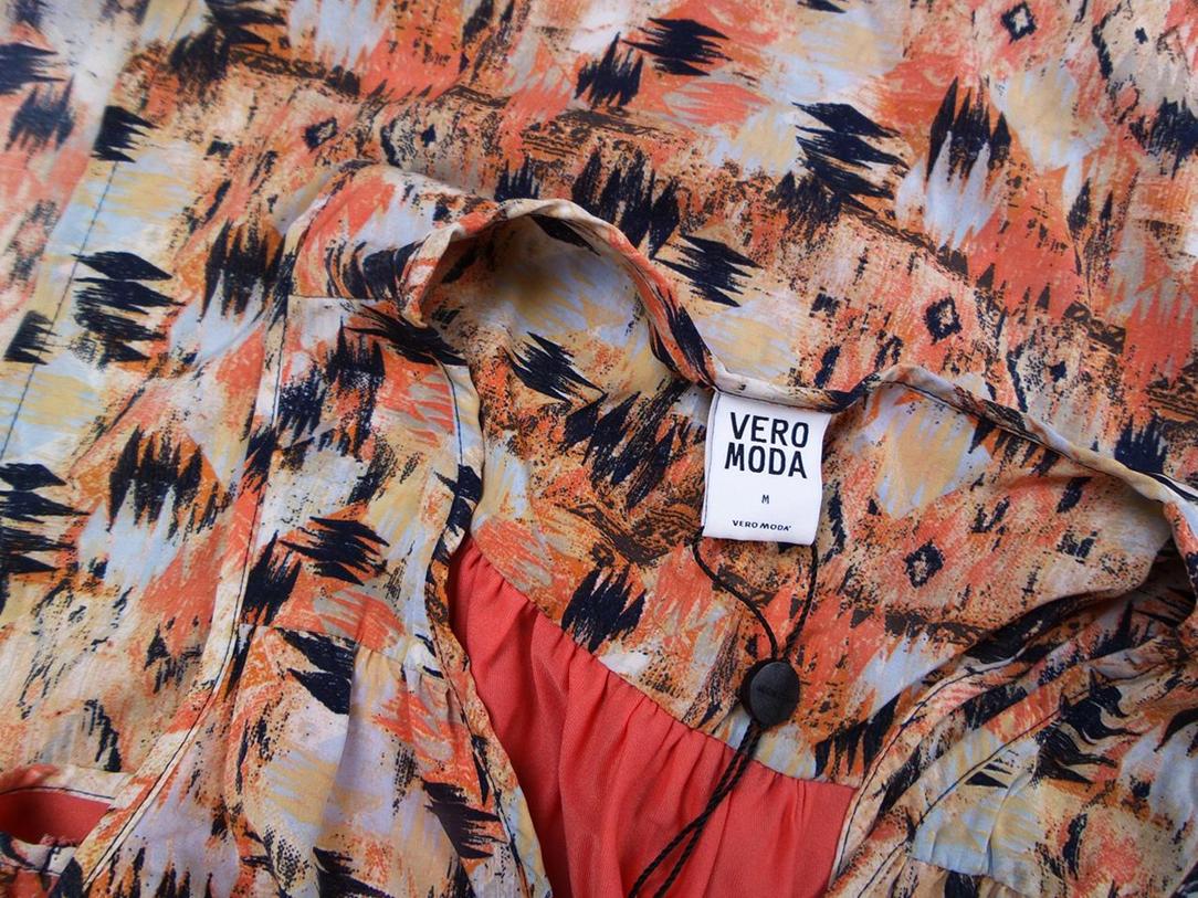 Vero moda Rozmiar M Kolor Pomarańczowy W serek Sukienka Maxi Bezrękawnik Długa