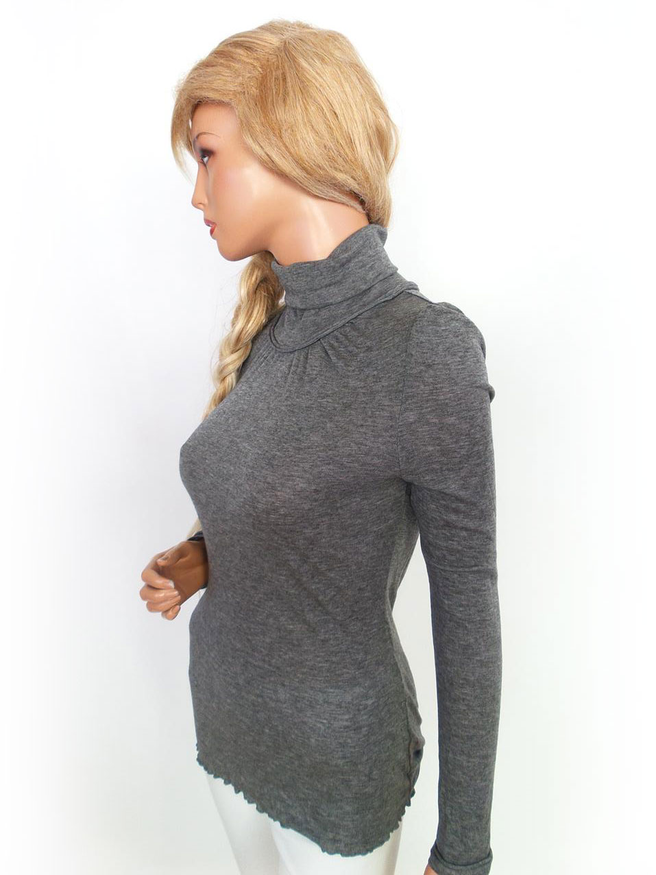 BRUUNS BAZAAR Rozmiar M Kolor Szary Golf Sweter Długi rękaw Materiał Lyocell BRUUNS BAZAAR Rozmiar M Kolor Szary Golf Sweter Długi rękaw Materiał Lyocell
