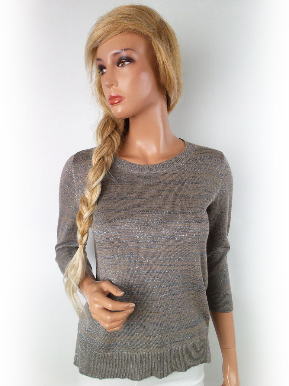 The Limited Vintage Rozmiar XS Kolor Beżowy Okrągły dekolt Sweter Rękaw 3/4 Materiał Rayon Cienka dzianina