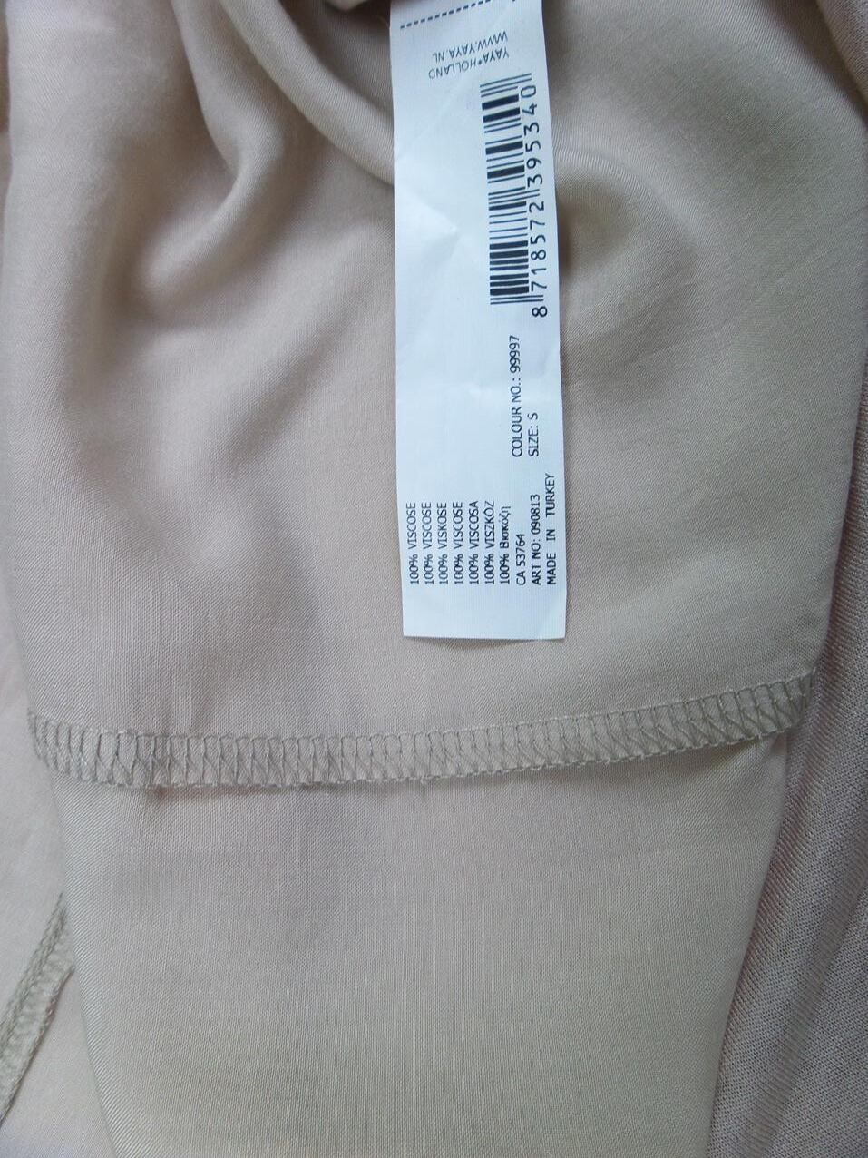 Yaya Rozmiar S Kolor Beżowy W serek Tunika Bluzka Krótki rękaw Materiał Wiskoza 100%