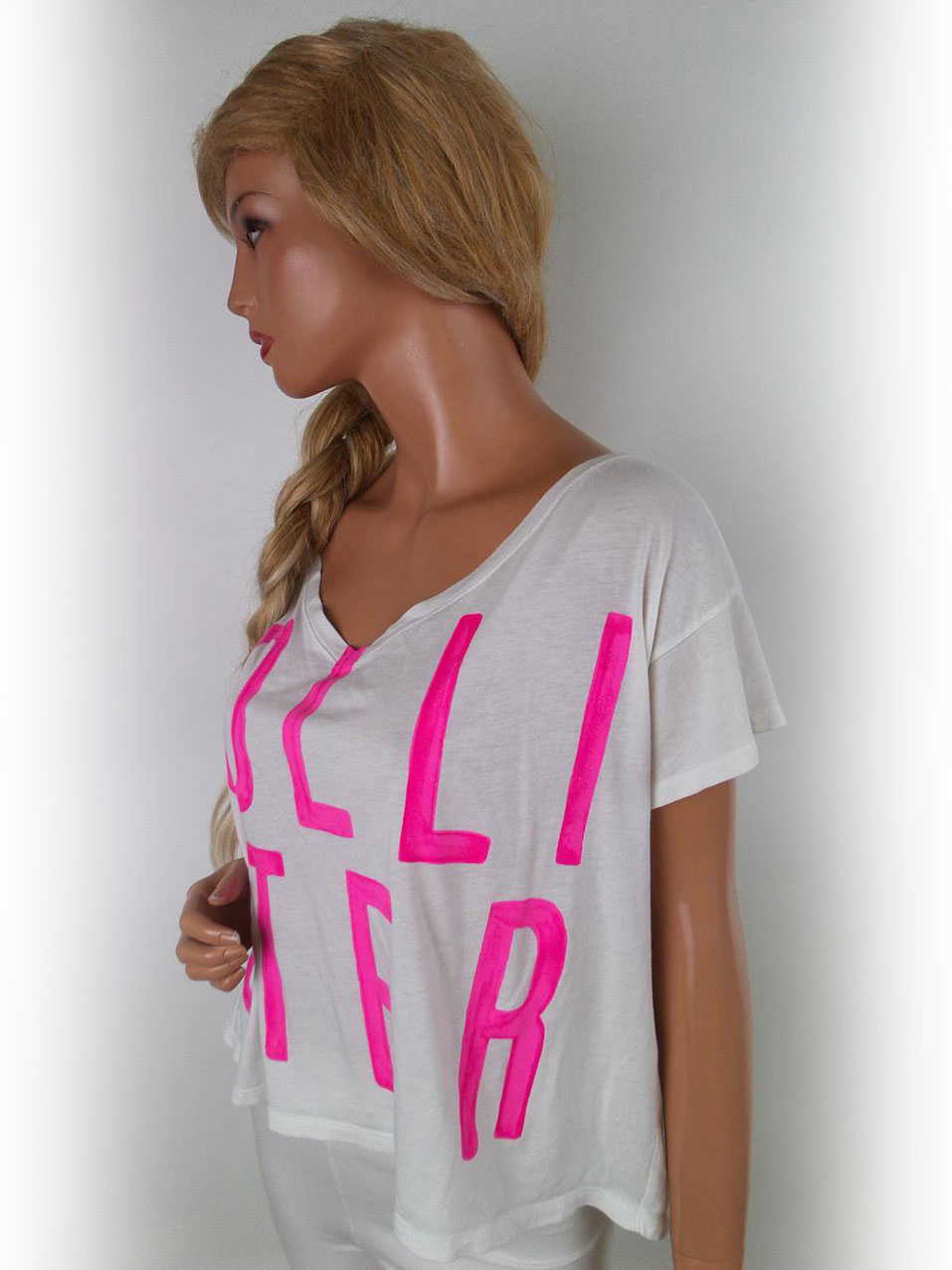 Hollister Rozmiar XS/S Kolor Biały W łódkę T-Shirt Krótki rękaw Materiał Bawełna