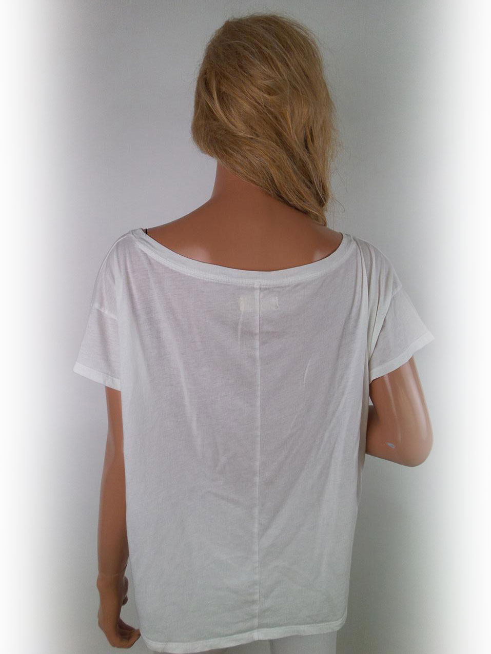 Hollister Rozmiar XS/S Kolor Biały W łódkę T-Shirt Krótki rękaw Materiał Bawełna