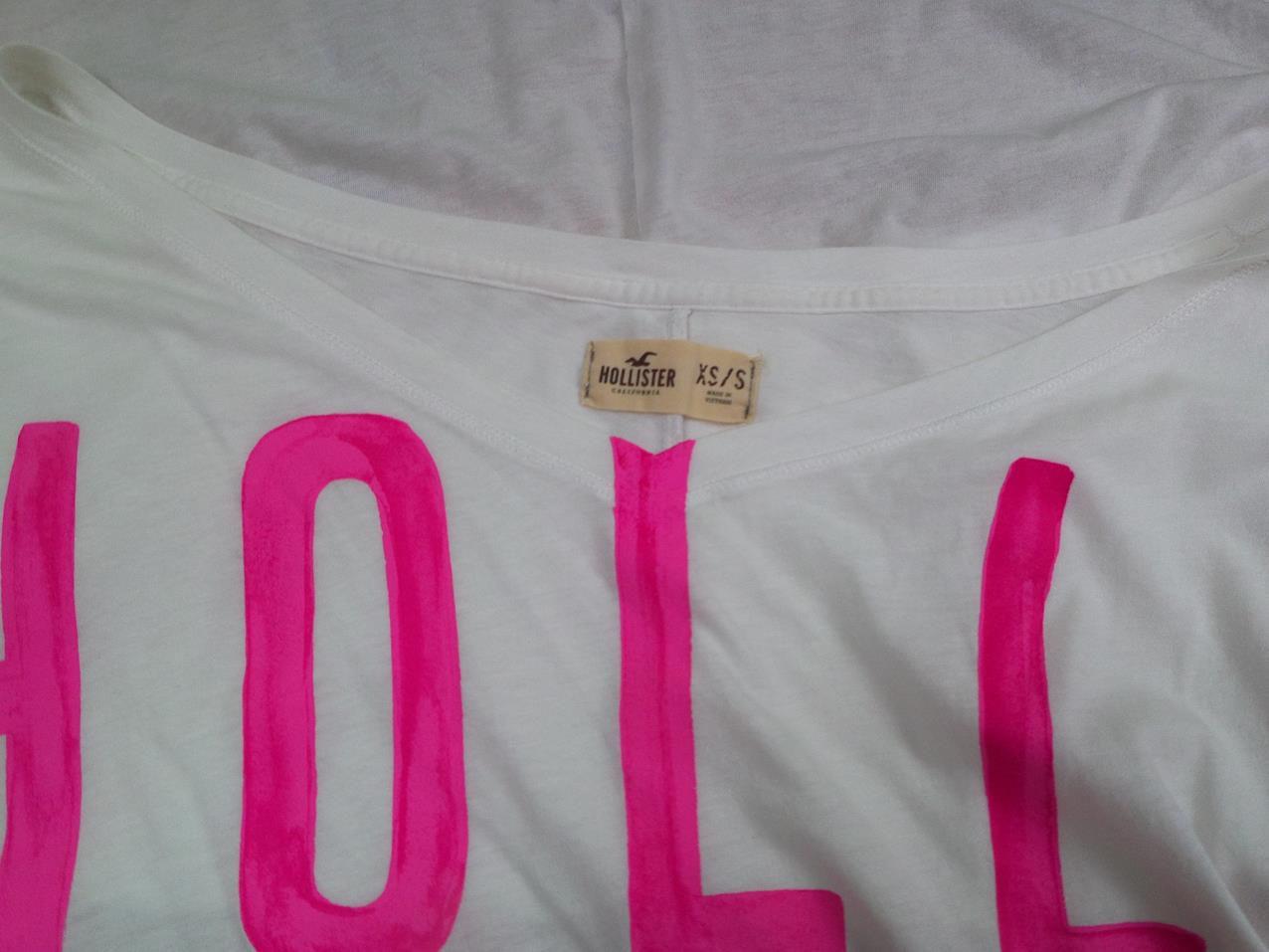 Hollister Rozmiar XS/S Kolor Biały W łódkę T-Shirt Krótki rękaw Materiał Bawełna