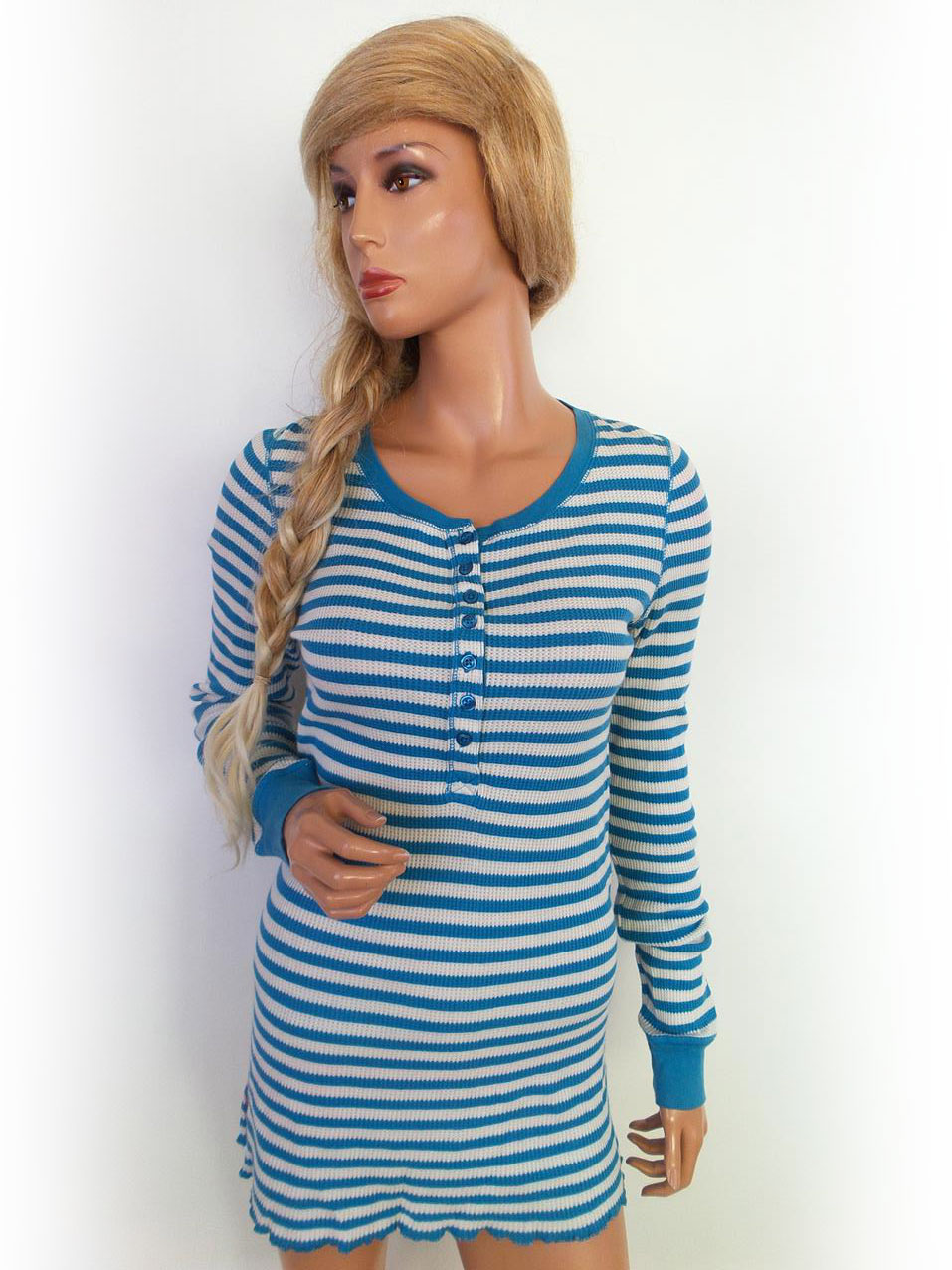 Jack Wills Rozmiar 8 (36) Kolor Niebieski Okrągły dekolt Sukienka Bodycon Długi rękaw Krótka Materiał Bawełna