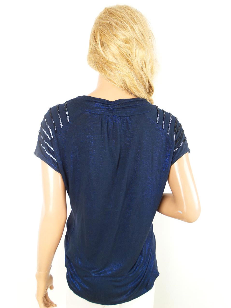 River island Rozmiar 38 Kolor Granatowy Drapowany dekolt Tunika Bluzka Krótki rękaw Materiał Wiskoza 100% River island Rozmiar 38 Kolor Granatowy Drapowany dekolt Tunika Bluzka Krótki rękaw Materiał Wiskoza 100%