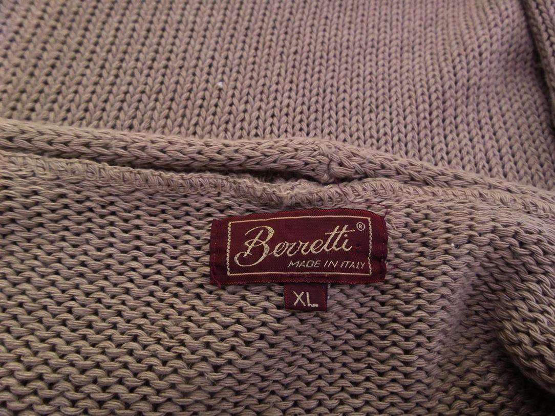 Bevretti Italy Rozmiar XL Kolor Beżowy W serek Długi Zapinany Kardigan Długi rękaw Materiał Bawełna Gruba dzianina