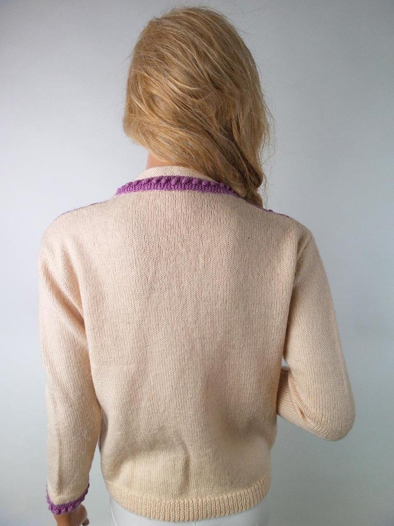 Vintage Rozmiar L Kolor Beżowy Crew Neck Kardigan Zapinany Rękaw 3/4