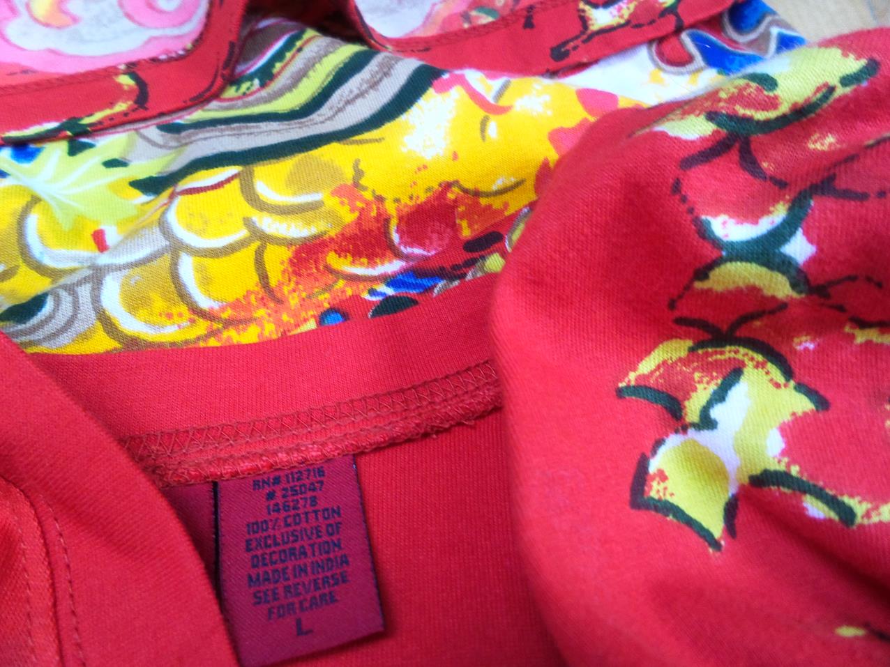 Vintage Rozmiar L Kolor Czerwony Okrągły dekolt Tunika Bluzka Rękaw 3/4 Materiał Bawełna 100%