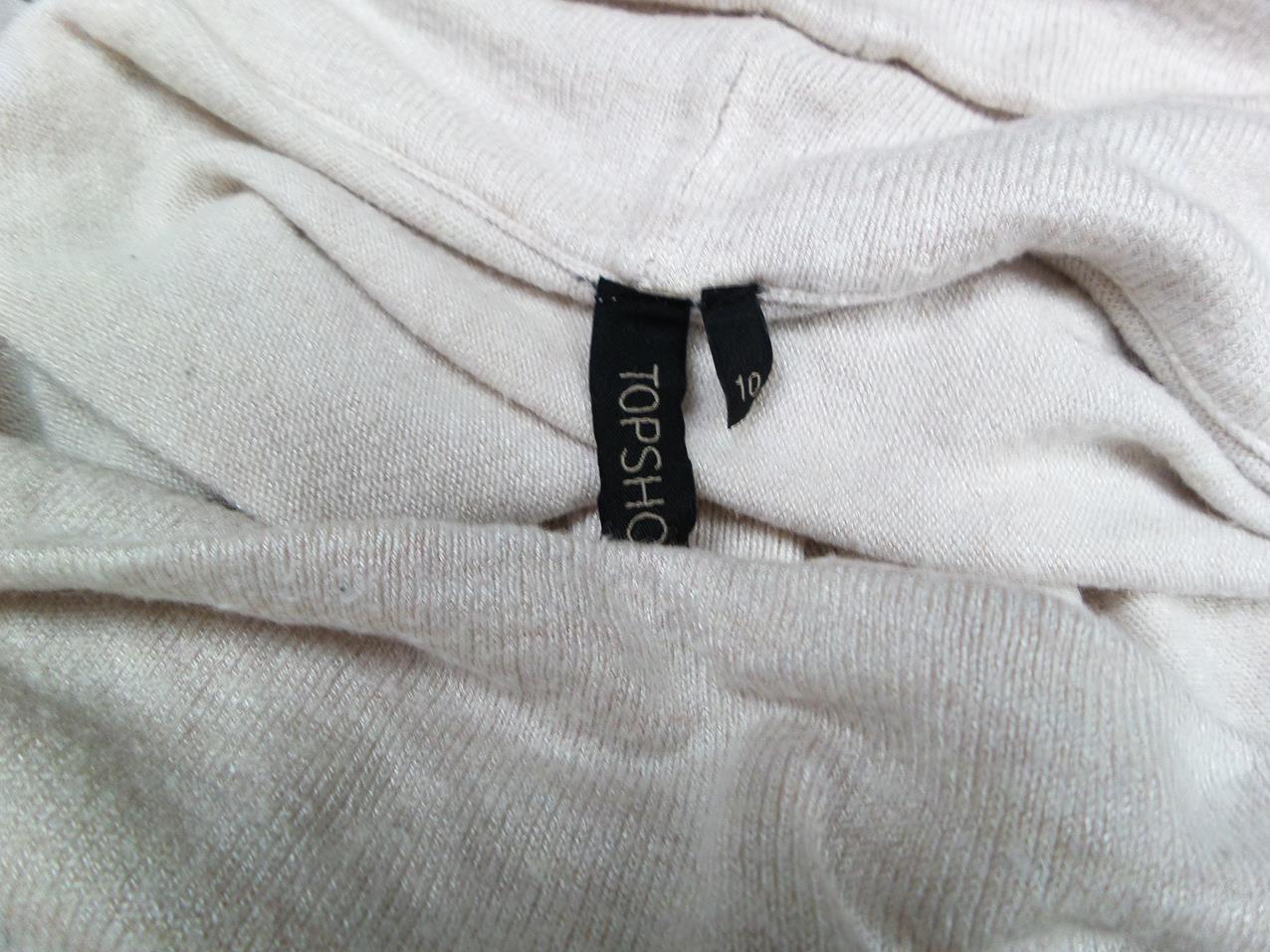 Topshop Rozmiar 10 (38) Kolor Beżowy Drapowany dekolt Tunika Bluzka Dzianina Rękaw 3/4 Materiał Wiskoza Topshop Rozmiar 10 (38) Kolor Beżowy Drapowany dekolt Tunika Bluzka Dzianina Rękaw 3/4 Materiał Wiskoza