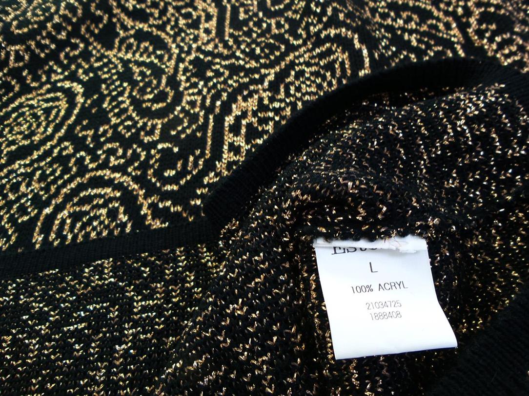 Estelle Rozmiar L Kolor Czarny Paisley Drapowany dekolt Tunika Bluzka Dzianina Długi rękaw Materiał Akryl 100% Estelle Rozmiar L Kolor Czarny Paisley Drapowany dekolt Tunika Bluzka Dzianina Długi rękaw Materiał Akryl 100%