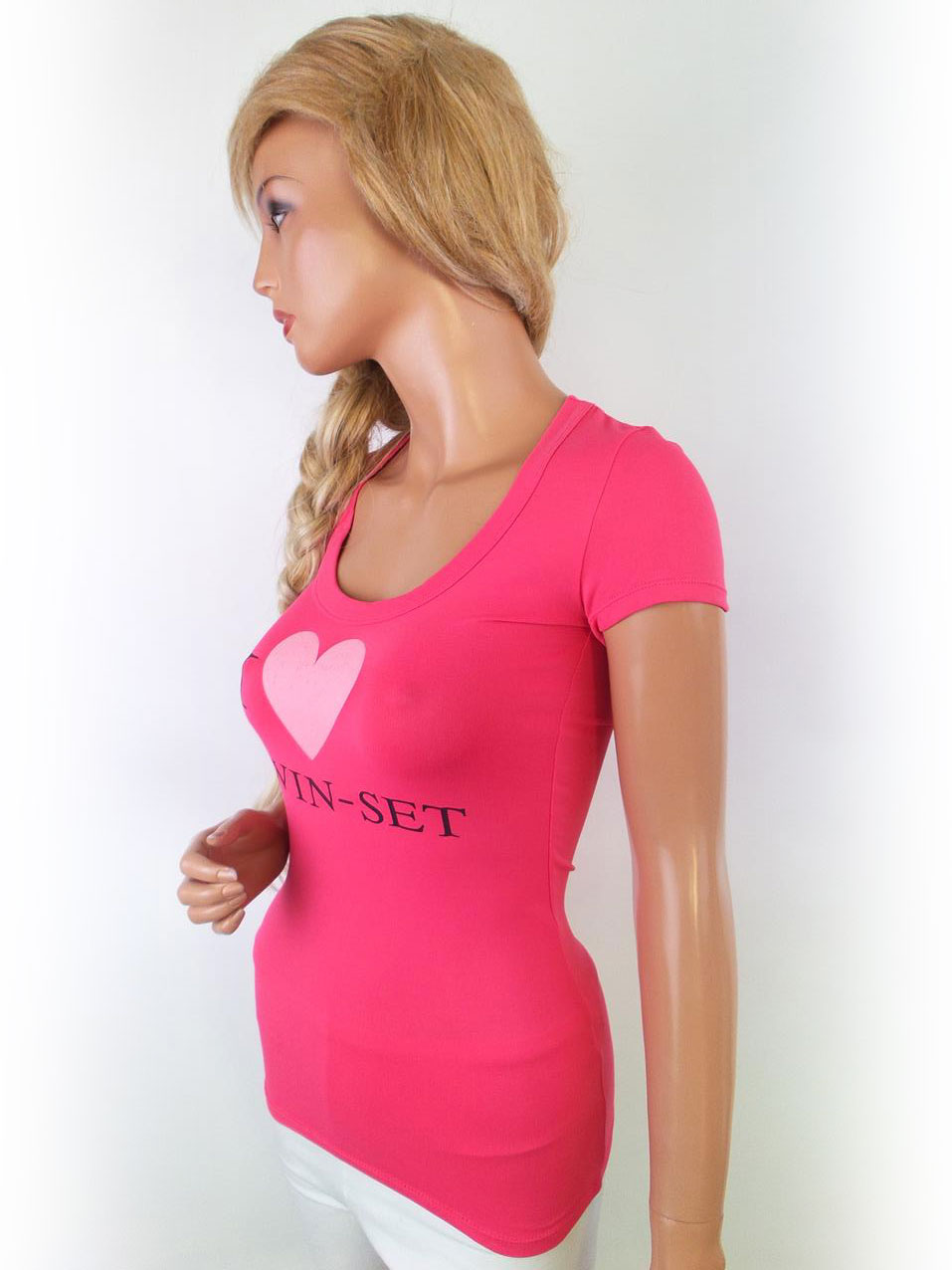 Twin set Simona Barbieri Kolor Różowy Okrągły dekolt T-Shirt Krótki rękaw Materiał Bawełna
