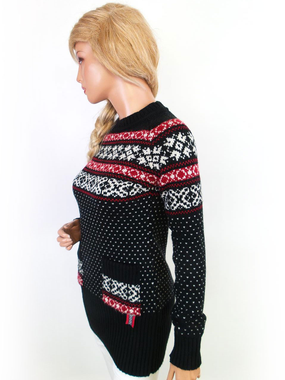 Superdry Rozmiar XS Kolor Czarny Fair Isle Crew Neck Tunika Bluzka Dzianina Długi rękaw Materiał Akryl