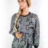 Bogner Rozmiar 38 Kolor Szary Geometryczny Crew Neck Tunika Bluzka Dzianina Długi rękaw Materiał Len
