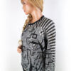 Bogner Rozmiar 38 Kolor Szary Geometryczny Crew Neck Tunika Bluzka Dzianina Długi rękaw Materiał Len