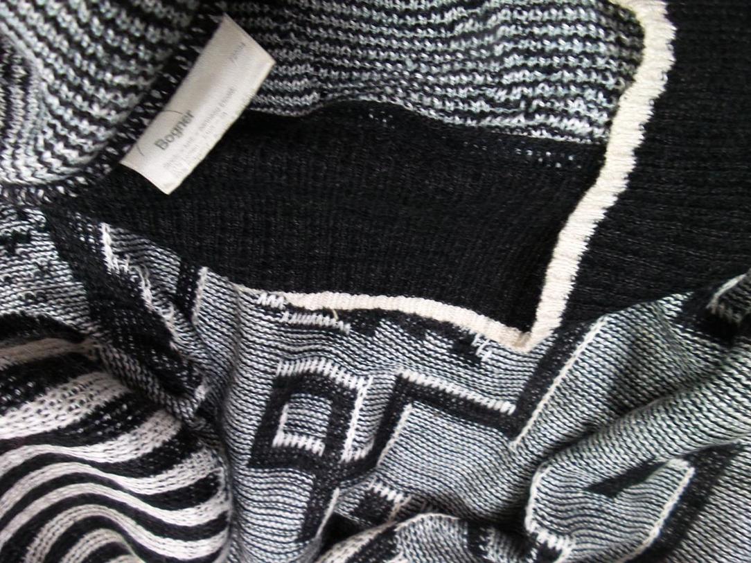 Bogner Rozmiar 38 Kolor Szary Geometryczny Crew Neck Tunika Bluzka Dzianina Długi rękaw Materiał Len