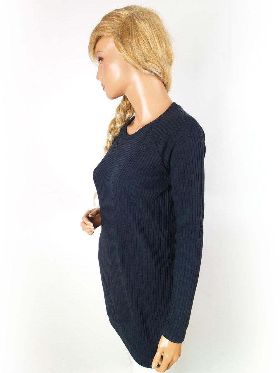 BIK BOK Rozmiar XS Kolor Granatowy Crew Neck Sukienka Sweterkowa Długi rękaw Krótka