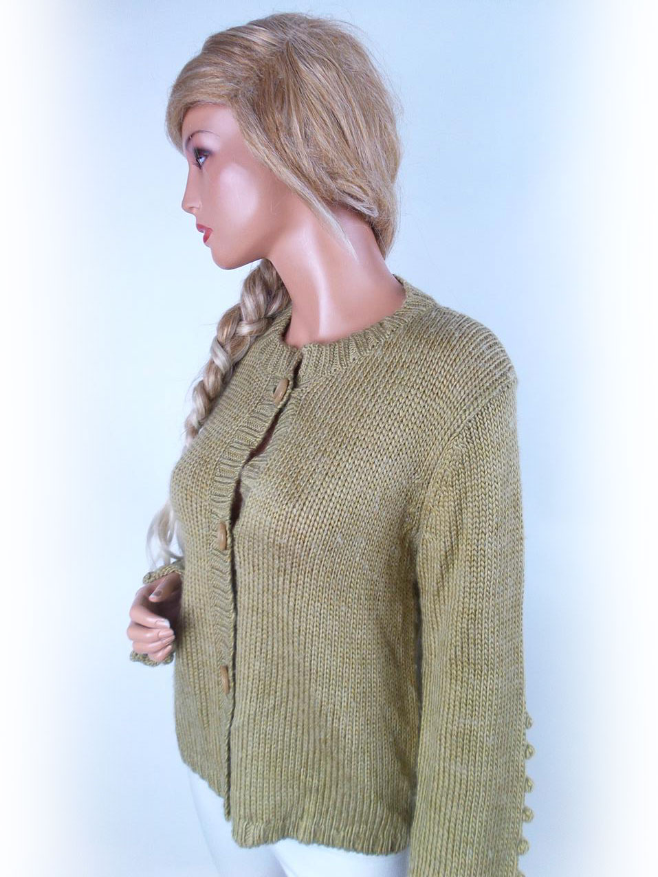 Bison Woman Rozmiar 38 Kolor Beżowy Crew Neck Kardigan Zapinany Długi rękaw Materiał Akryl Cienka dzianina