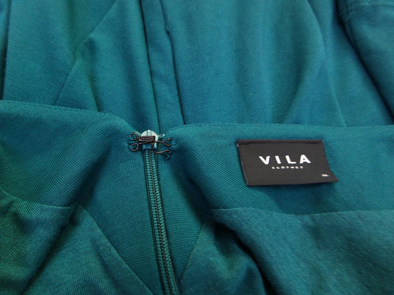 Vila Rozmiar XL Kolor Turkusowy Okrągły dekolt Sukienka Ołówkowa Rękaw 3/4 Midi Materiał Wiskoza Vila Rozmiar XL Kolor Turkusowy Okrągły dekolt Sukienka Ołówkowa Rękaw 3/4 Midi Materiał Wiskoza