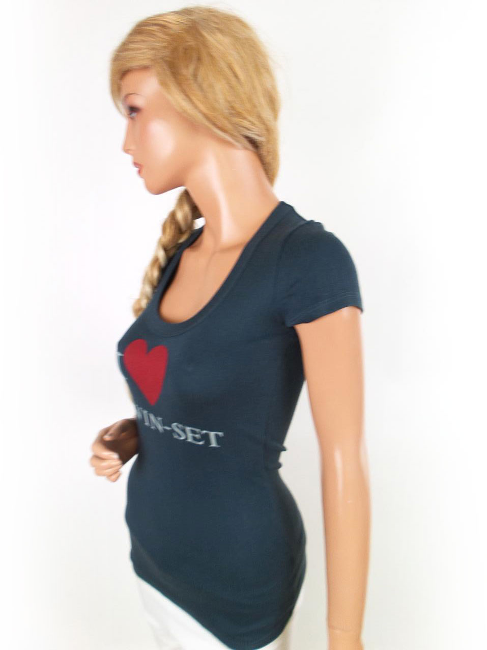 Twin set Simona Barbieri Rozmiar XS Kolor Granatowy Okrągły dekolt T-Shirt Krótki rękaw Materiał Bawełna