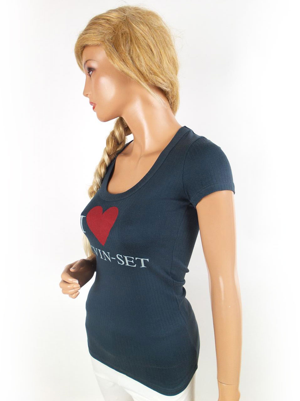 Twin set Simona Barbieri Rozmiar XS Kolor Granatowy Okrągły dekolt T-Shirt Krótki rękaw Materiał Bawełna