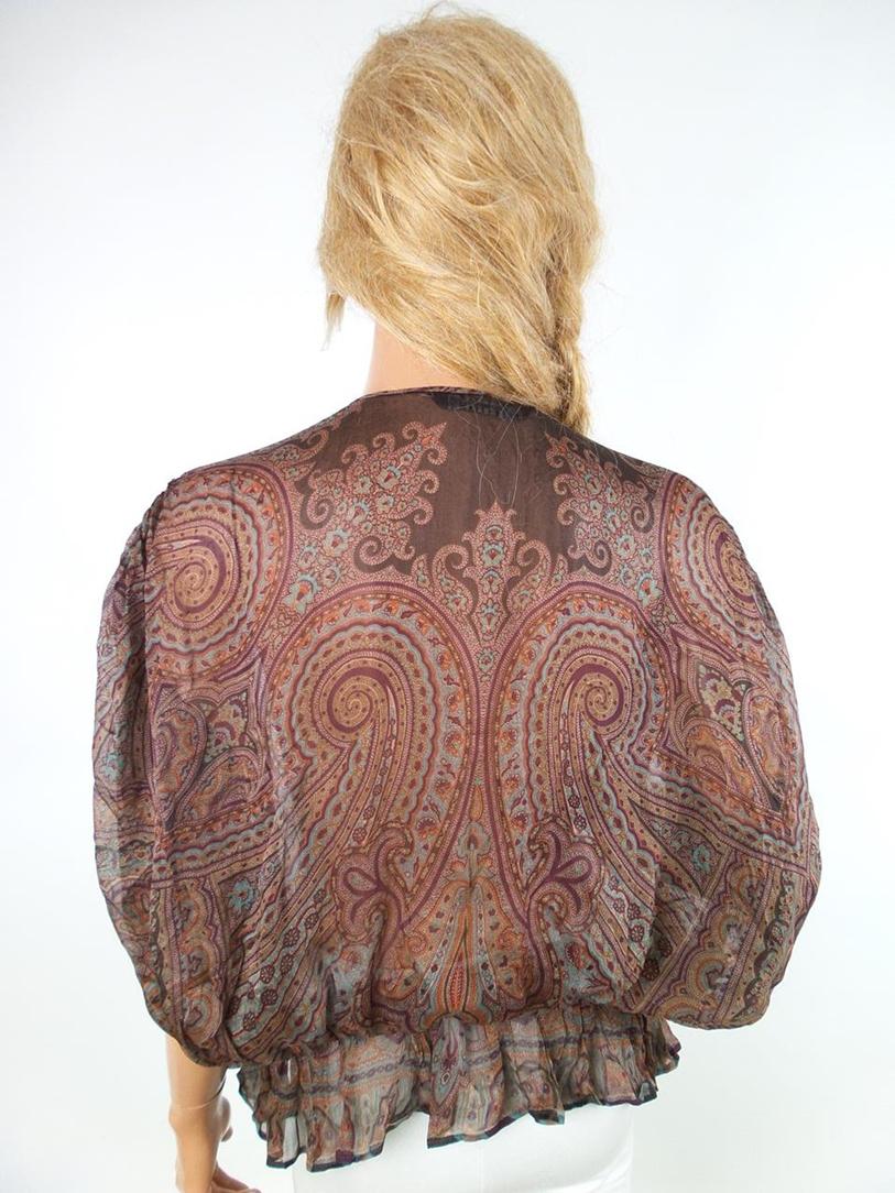 Zara Rozmiar M Kolor Brązowy Paisley Okrągły dekolt Tunika Bluzka Krótki rękaw