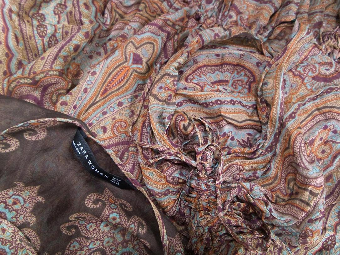 Zara Rozmiar M Kolor Brązowy Paisley Okrągły dekolt Tunika Bluzka Krótki rękaw