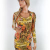 Mng Rozmiar S Kolor Żółty Paisley Okrągły dekolt Sukienka Bodycon Długi rękaw Midi Materiał Wiskoza 100%