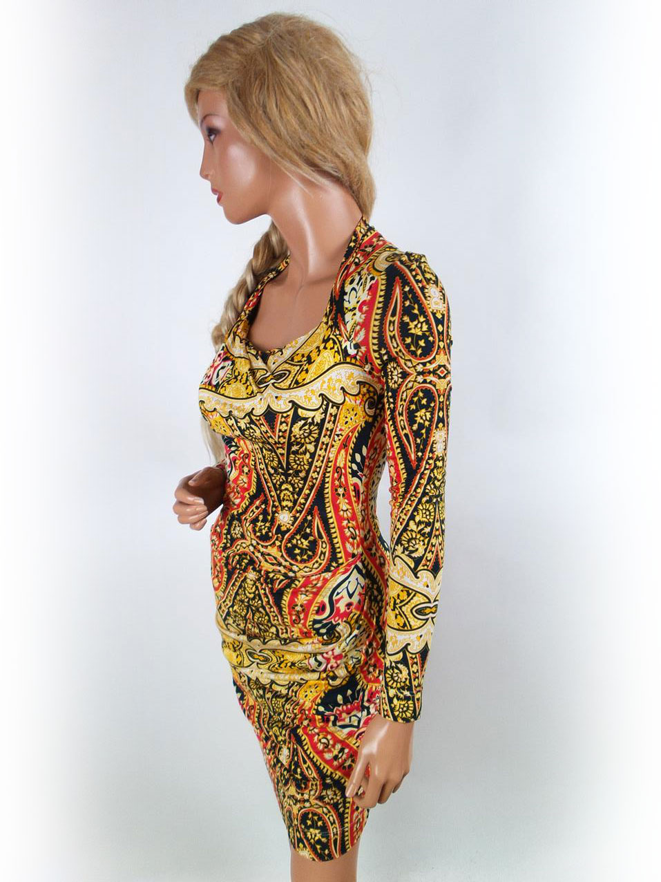 Mng Rozmiar S Kolor Żółty Paisley Okrągły dekolt Sukienka Bodycon Długi rękaw Midi Materiał Wiskoza 100% Mng Rozmiar S Kolor Żółty Paisley Okrągły dekolt Sukienka Bodycon Długi rękaw Midi Materiał Wiskoza 100%