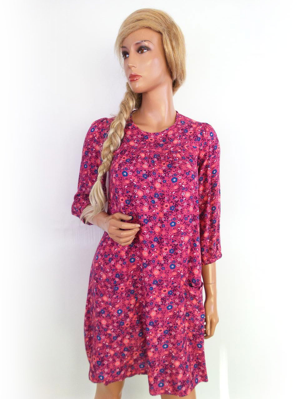 Freespirit Rozmiar 13-14 lat Kolor Różowy Crew Neck Sukienka Mini Rękaw 3/4 Krótka Materiał Wiskoza 100%