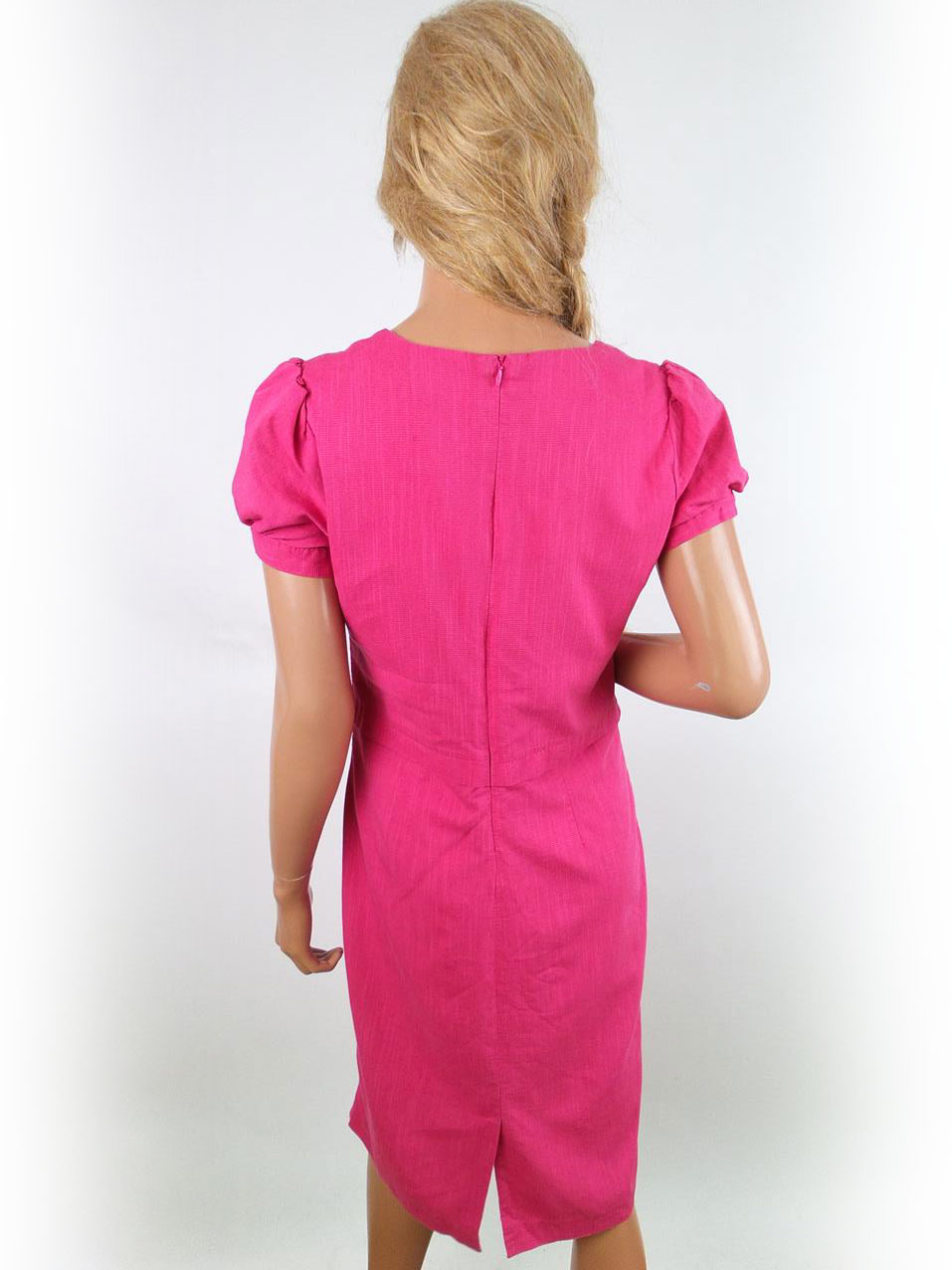 Collection London Rozmiar 14 (42) Kolor Różowy Kwadratowy dekolt Sukienka Sheath Krótki rękaw Midi
