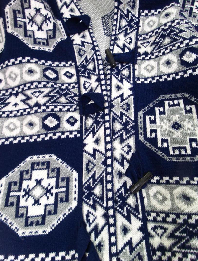 Vintage Rozmiar XXL Kolor Granatowy Kołnierz Długi Zapinany Kardigan Krótki rękaw Cienka dzianina