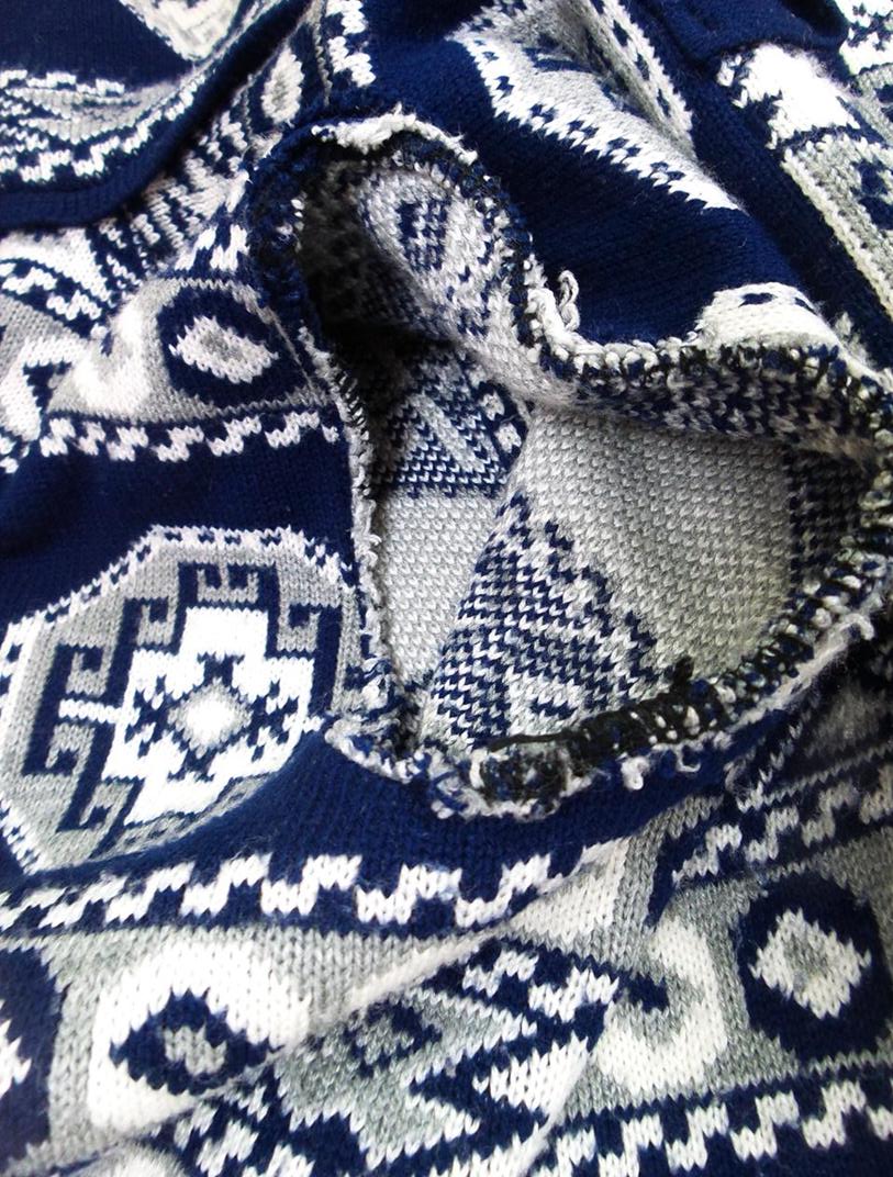 Vintage Rozmiar XXL Kolor Granatowy Kołnierz Długi Zapinany Kardigan Krótki rękaw Cienka dzianina