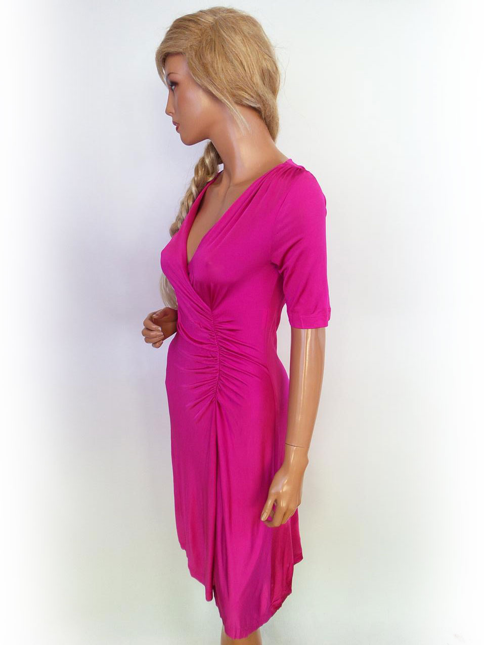 Zapa Rozmiar 38 Kolor Różowy W serek Sukienka Bodycon Krótki rękaw Midi Materiał Wiskoza
