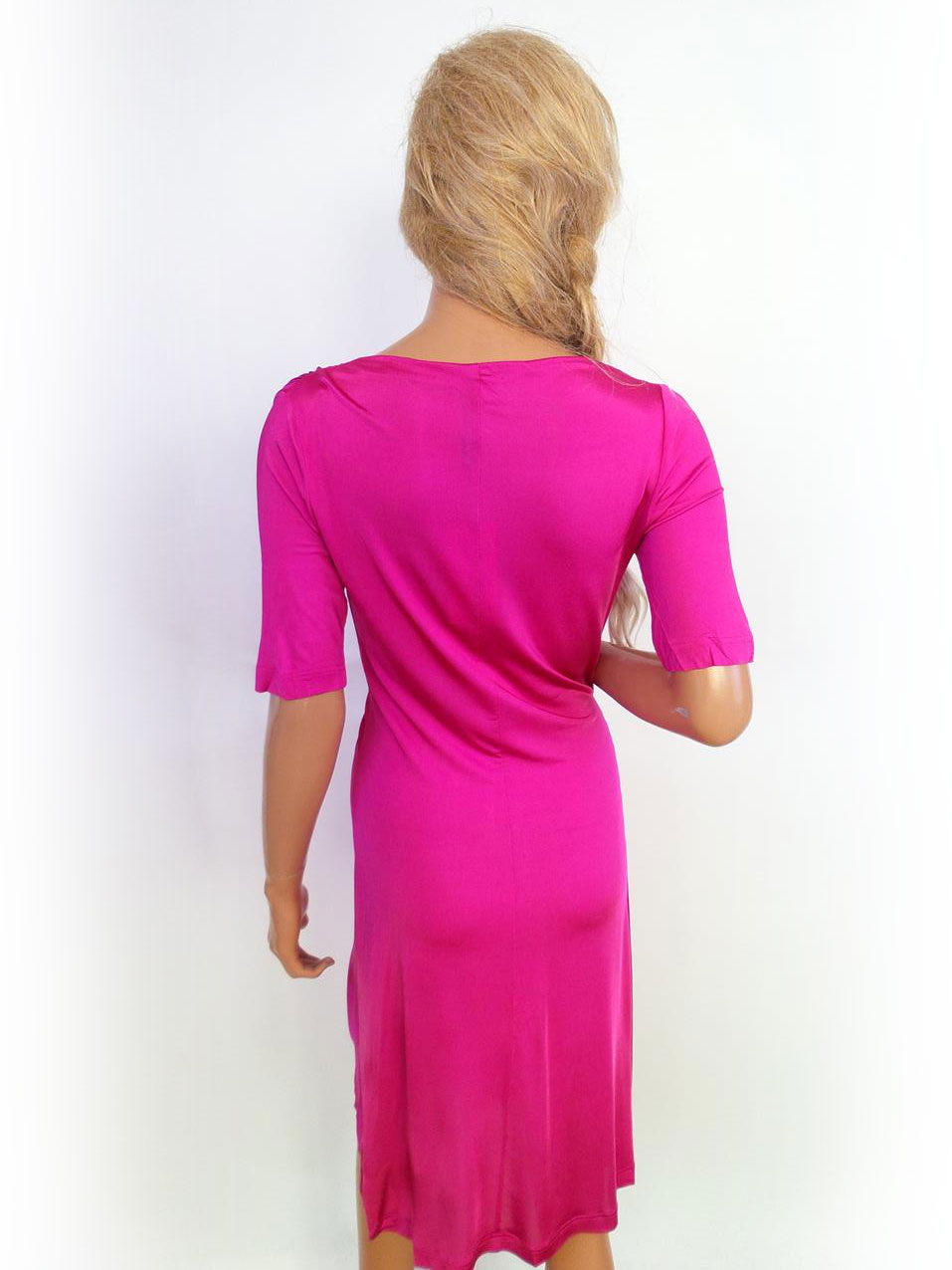 Zapa Rozmiar 38 Kolor Różowy W serek Sukienka Bodycon Krótki rękaw Midi Materiał Wiskoza