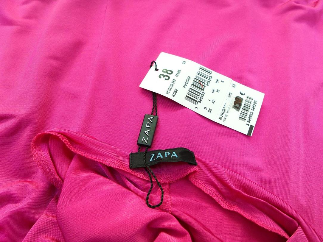 Zapa Rozmiar 38 Kolor Różowy W serek Sukienka Bodycon Krótki rękaw Midi Materiał Wiskoza