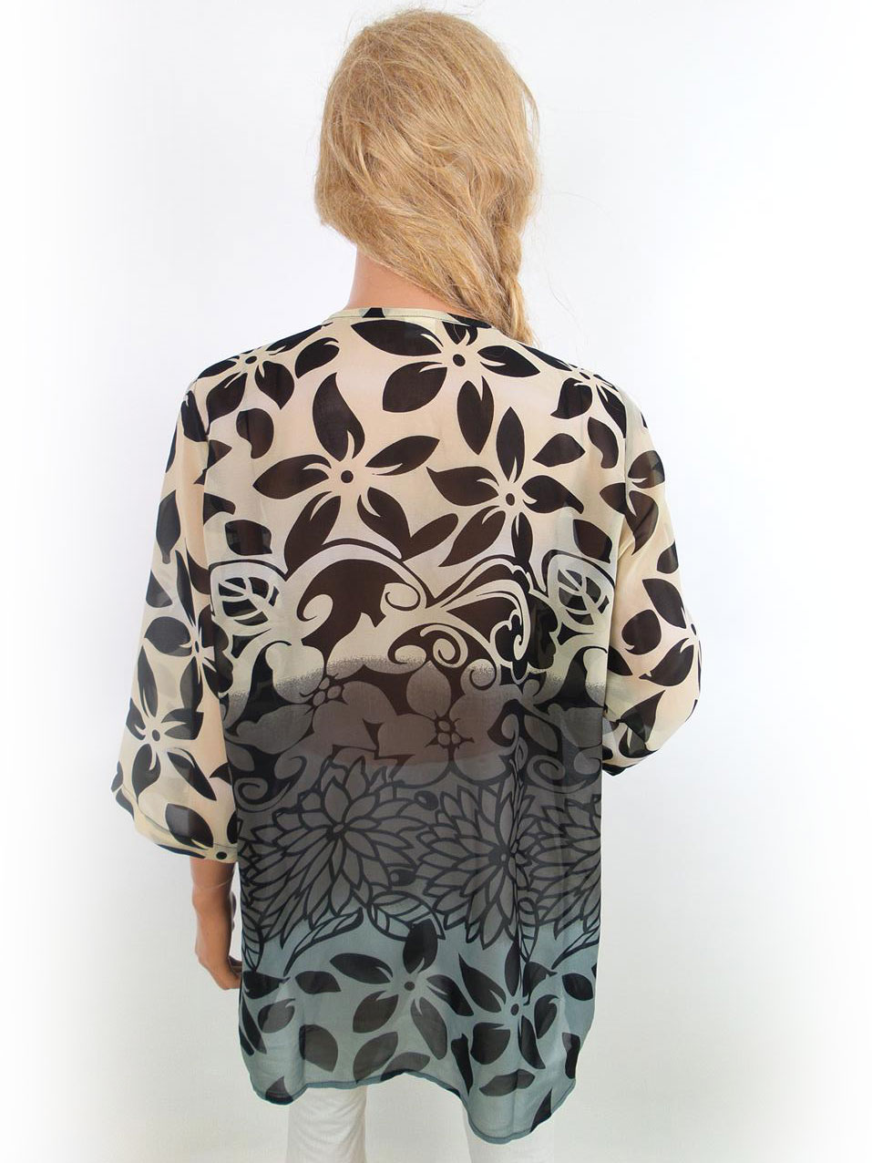 Vintage Rozmiar XXL Okrągły dekolt Tunika Bluzka Rękaw 3/4