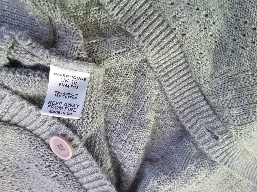 Warehouse Rozmiar 42 Kolor Szary W serek Długi Zapinany Kardigan Rękaw 3/4 Materiał Akryl Otwarta dzianina