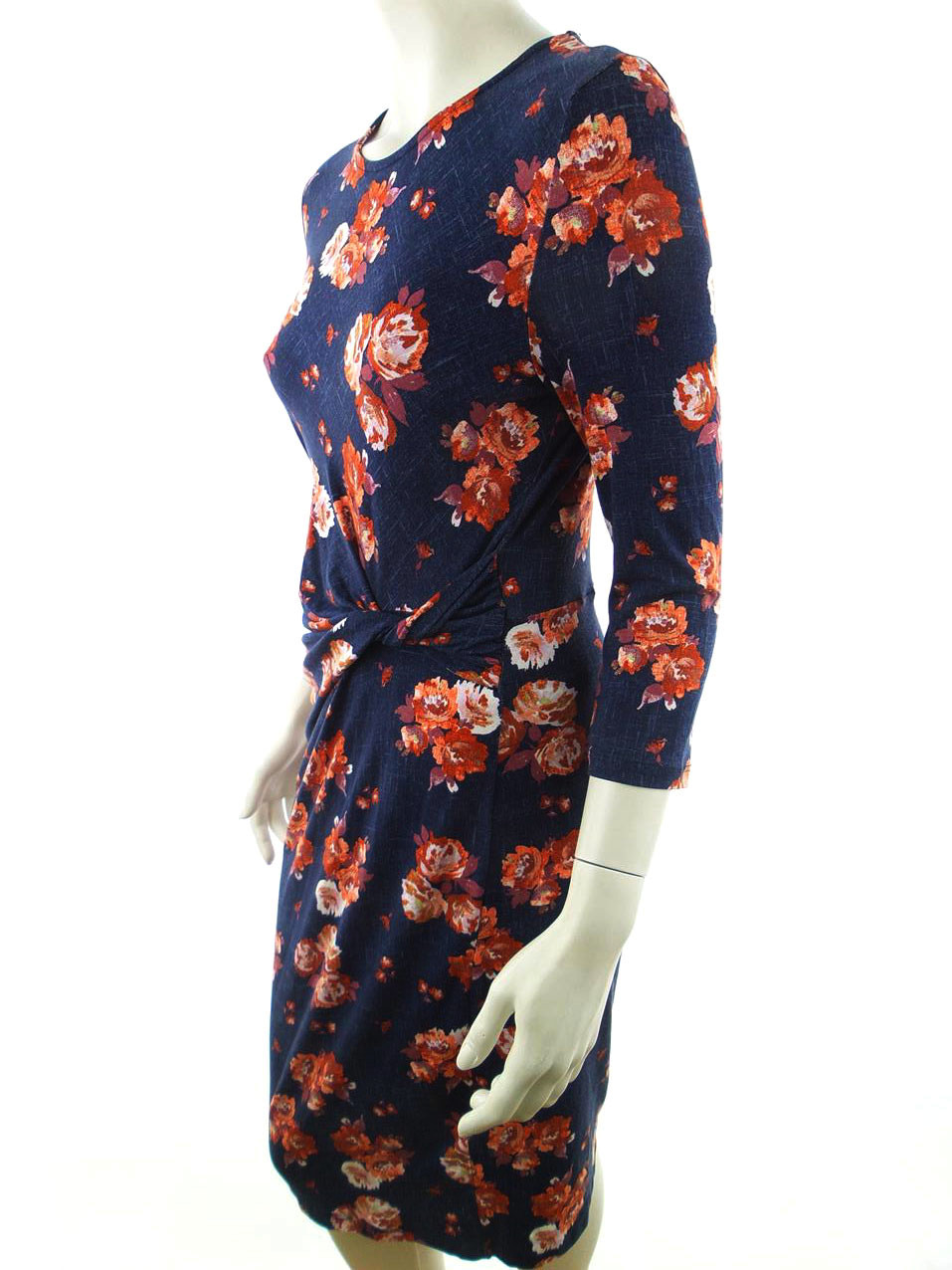 Tu Rozmiar 10 (38) Kolor Granatowy Okrągły dekolt Sukienka Bodycon Rękaw 3/4 Midi Materiał Wiskoza