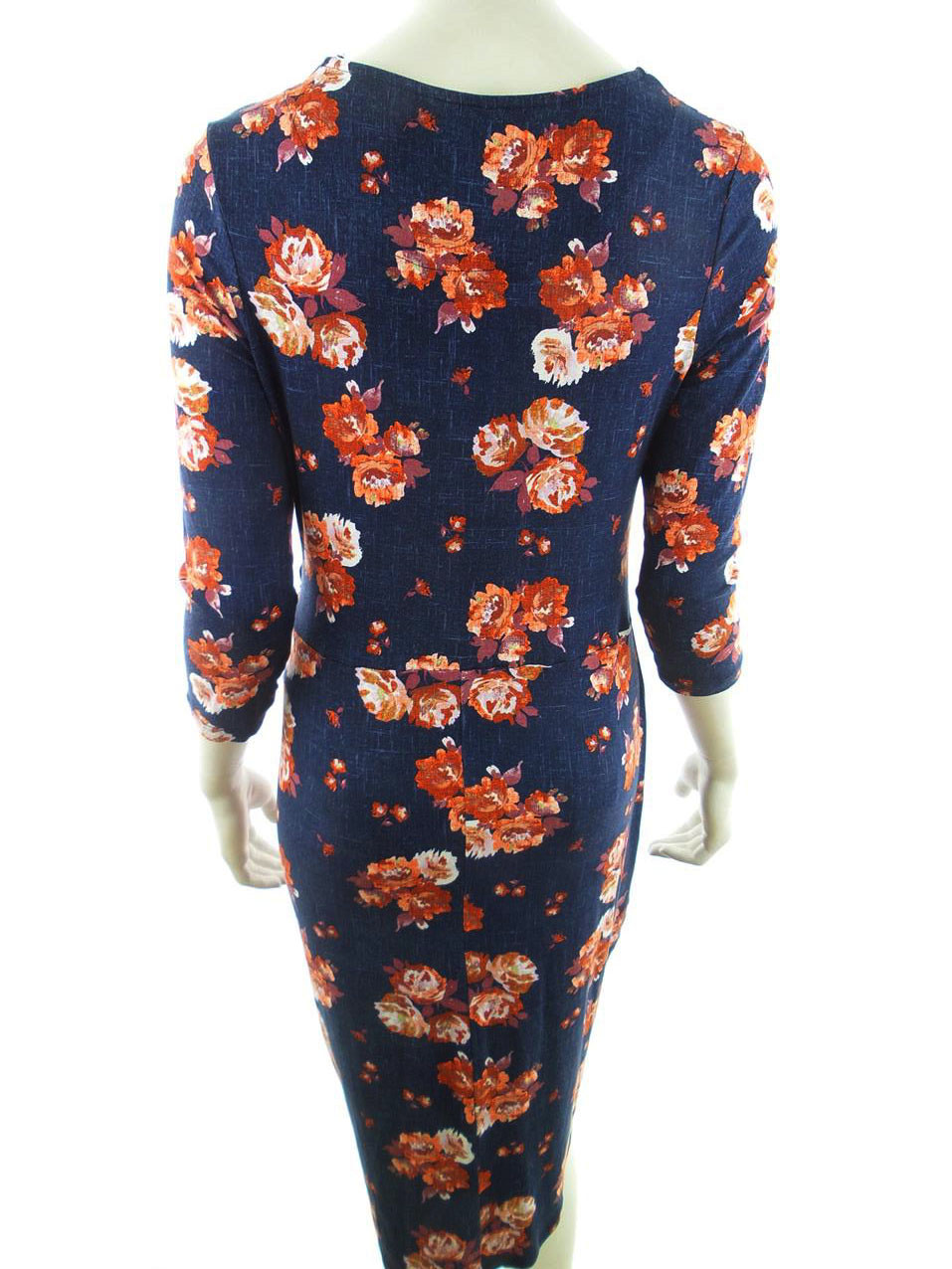 Tu Rozmiar 10 (38) Kolor Granatowy Okrągły dekolt Sukienka Bodycon Rękaw 3/4 Midi Materiał Wiskoza
