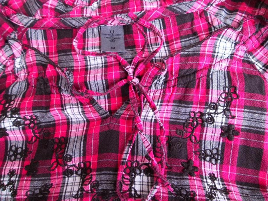 Vero moda Rozmiar M Kolor Różowy Krata W serek Tunika Bluzka Długi rękaw Materiał Bawełna 100%