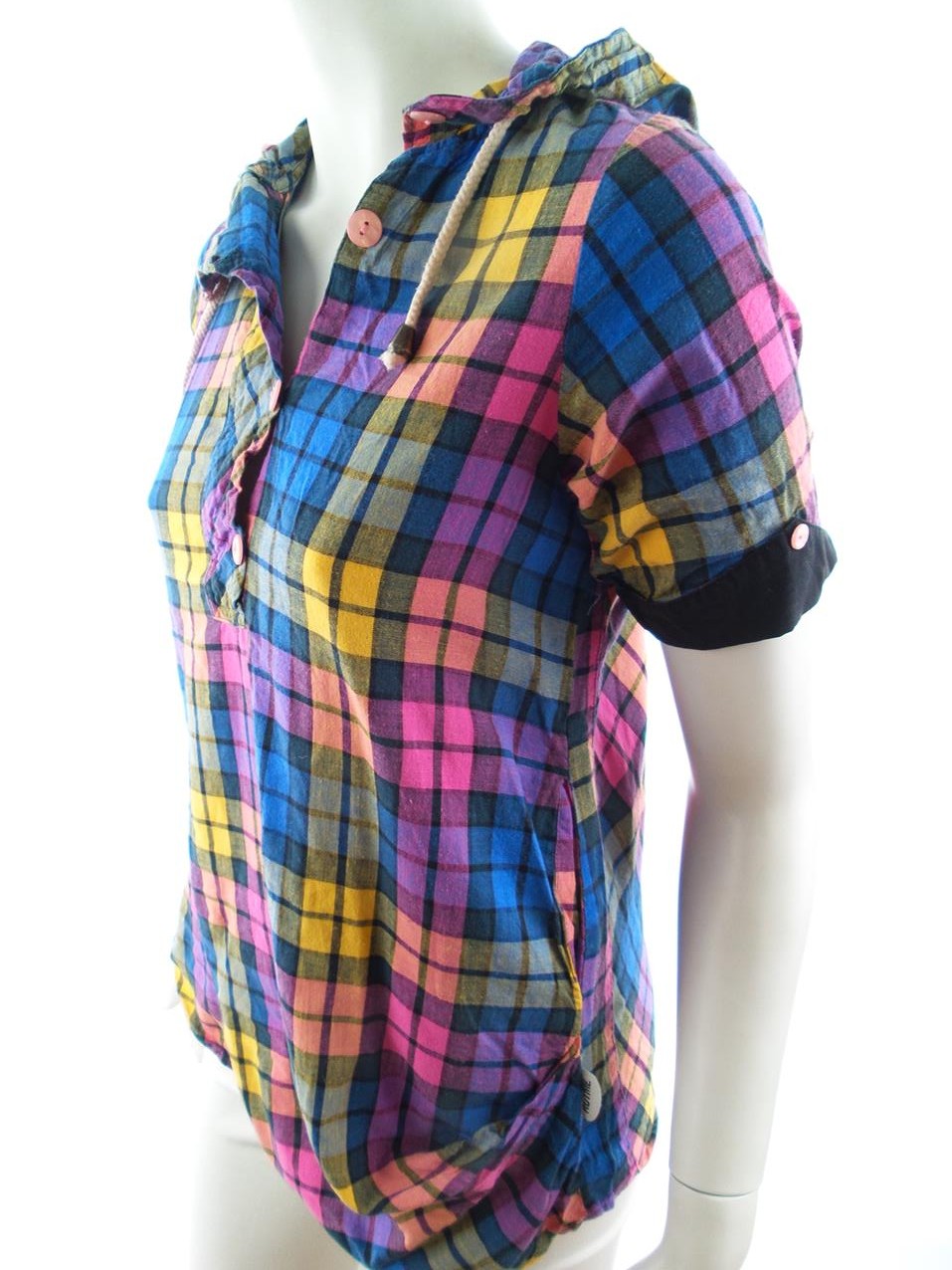 Rütme Rozmiar XS Kolor Granatowy Krata W serek Tunika Popover Bluzka Bezrękawnik Materiał Bawełna 100% Rütme Rozmiar XS Kolor Granatowy Krata W serek Tunika Popover Bluzka Bezrękawnik Materiał Bawełna 100%