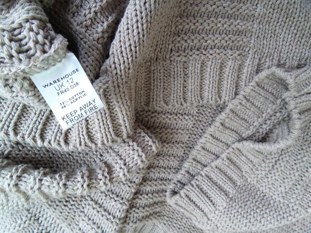 Warehouse Rozmiar 38 Kolor Beżowy W łódkę Sweter Krótki rękaw Materiał Bawełna Gruba dzianina