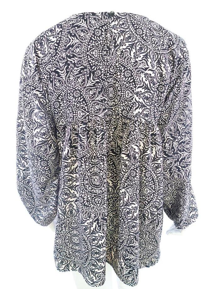 Miss Milla Rozmiar M Kolor Czarny Damask Paisley W serek Tunika Bluzka Długi rękaw
